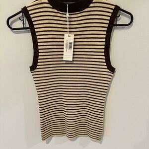 Frankie's Bikinis Brown and Cream Striped Ribbed Sleeveless Top NWT